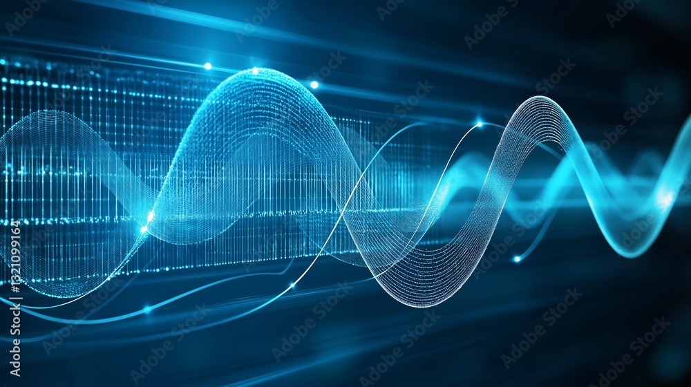 Poster abstract visualization showcasing the movement and patterns of radio waves in a digital format