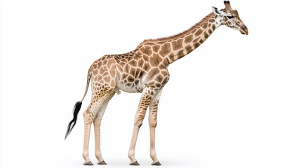 Fototapeta premium Giraffe standing, profile view, isolated on white