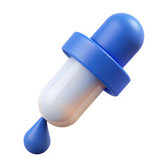 Eye dropper, medical instrument, liquid drop, pharmaceutical, 3D rendering, healthcare, medicine dispenser, glossy texture, iconic shape,