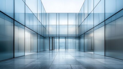 Obraz premium Modern Architectural Interior with Glass Walls and Tile Floor Design