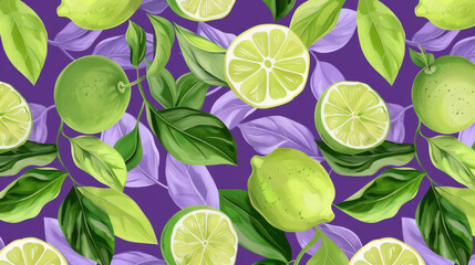 fresh limes on purple background