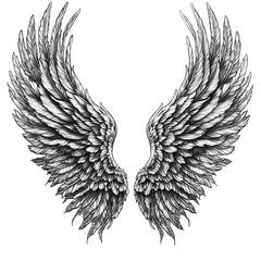 Obraz premium Hand Drawn Wings. transparent Background. Great For Tattoo, Print, Design.