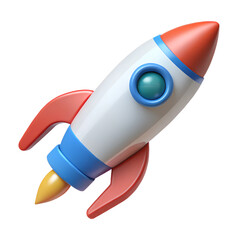 Cartoon rocket ship, retro space toy, space rocket illustration icon, 3D rendering, 