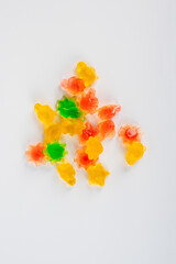 Assorted gummy candies, Juicy colorful jelly sweets. Gummy candies on white background