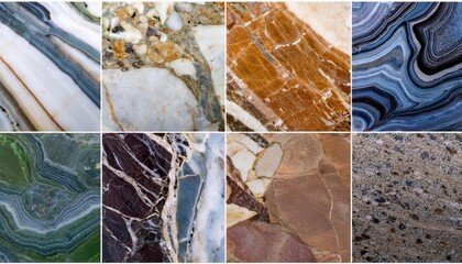 Collection of marble textures showing different colors and veins