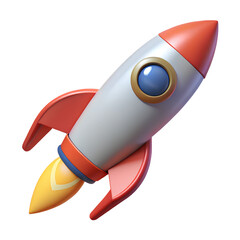Cartoon rocket ship, retro space toy, space rocket illustration icon, 3D rendering, 