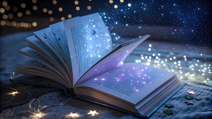 Fototapeta premium Crystal Book Turning in a Starlight Vortex. Perfect for: Spirituality, Akashic Records, Cosmic Wisdom