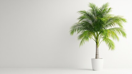 Obraz premium Lush potted palm tree against a minimalist white backdrop