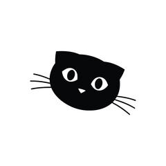 Adobe Illustrator Artwork, Cute Tilted Cat Head Silhouette Vector | Playful Black Cat Illustration for Stickers, Logos, and Digital Art