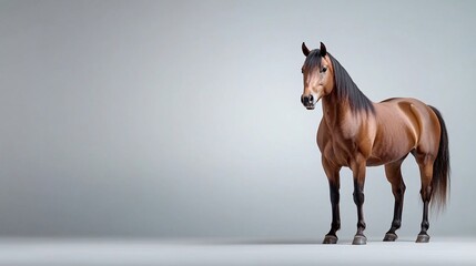 Obraz premium Majestic brown horse stands against a plain backdrop