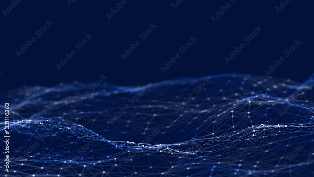 Poster Dynamic wave. Digital technology background. Big data visualization. Science background. 3d rendering. 
