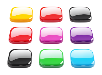 Set of Glossy Square Buttons with Rounded Corners, Colorful UI Elements in white & transparent