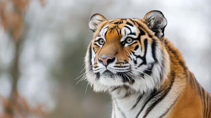 Obraz premium Majestic tiger portrait, intense gaze, blurred background