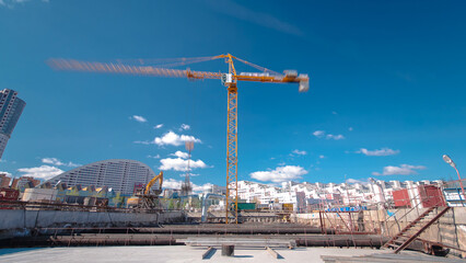 A large huge ditch pit tunnel timelapse at the construction site of the underground metro station...