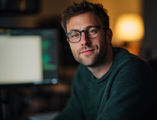 Working remote sitting in front of the computer late at night