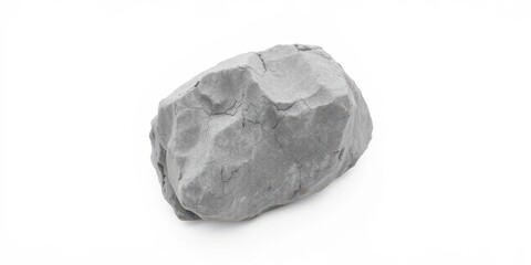Rough, grey, solitary rock on pristine white background, geology, isolated