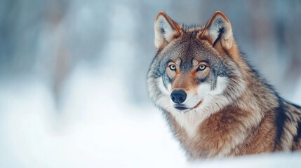 Obraz premium Majestic wolf in snowy winter scene