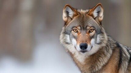 Fototapeta premium Majestic wolf, intense gaze, winter setting