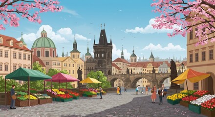 Obraz premium Exploring Prague Czech Republic with the Famous Charles Bridge and Market