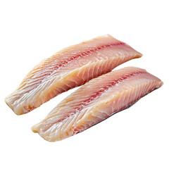 Fresh fish fillets displayed, showcasing their texture and colors. isolated on white background and transparent background