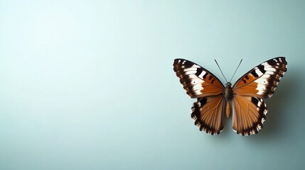 Obraz premium Orange and black butterfly on pale blue background