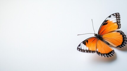Orange butterfly with black and white markings on white background