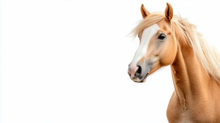 Fototapeta premium Palomino horse portrait, elegant mane, white background