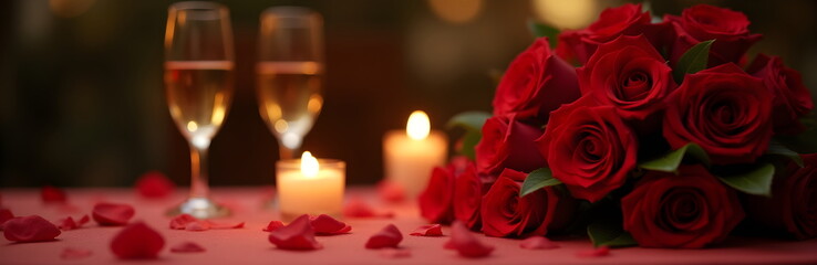 red rose, wine, candles,  celebratinf dating wedding banner wallpaper