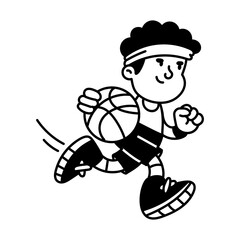 Doodle character illustration of a boy playing basketball 
