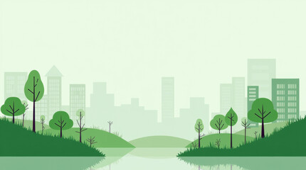 A beautiful illustration depicting tall urban buildings coexisting with lush greenery.