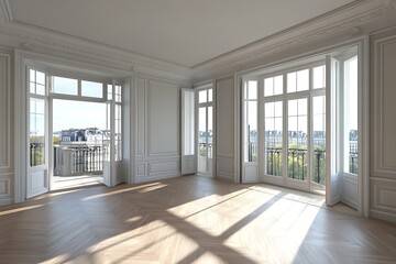 Empty Parisian Apartment with Balcony and City View