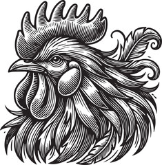 Fototapeta premium Cock head animal black lines vector illustration