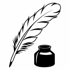 feather pen and inkwell on white background, eps file