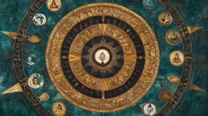 Fototapeta premium A visually striking mandala incorporating symbols of peace from global religions, radiating divine harmony