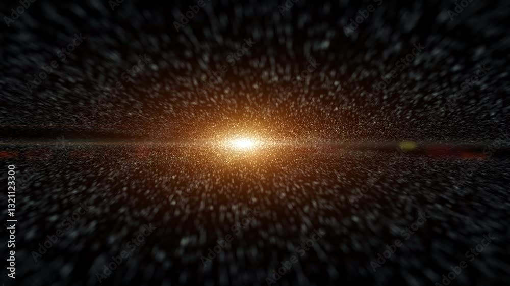 Sticker 3d abstract stars particles loop travel blurred dots motion with lens flare. copy space animation ba