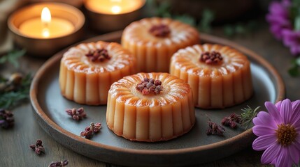 Traditional Qingming cakes elegantly arranged on a ceramic plate, embodying cultural heritage and seasonal warmth.