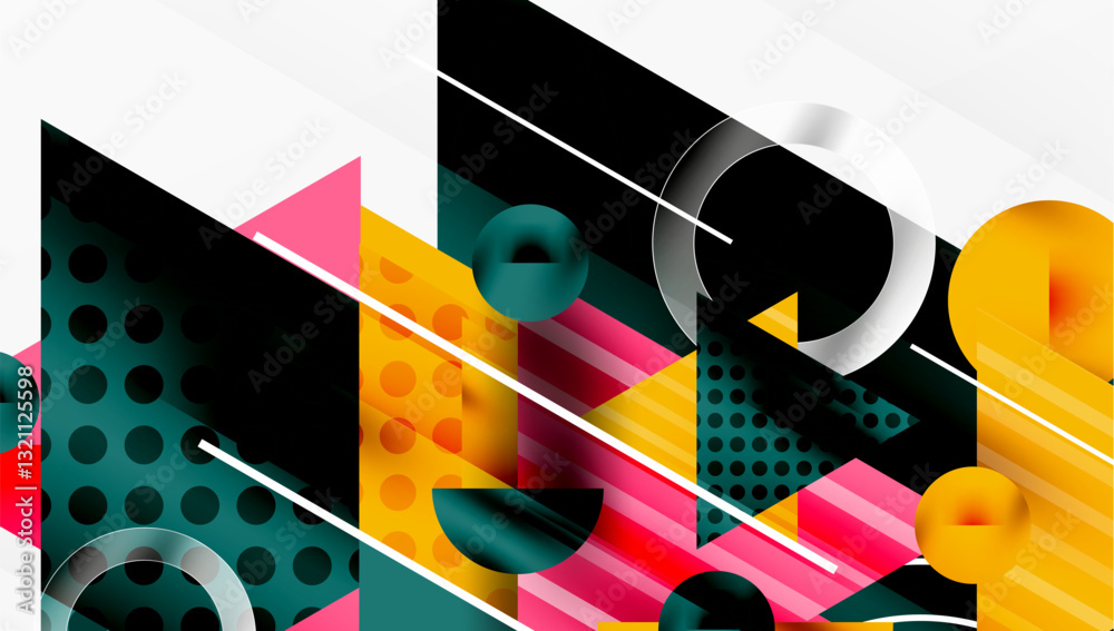 Poster Sleek abstract background - layered triangles with vibrant gradient tones. Semi-transparent shapes add depth and contemporary aesthetic