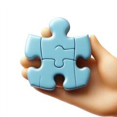 Fototapeta premium A 3D icon of a hand holding a blue puzzle, symbolizing children's intellectual development and education