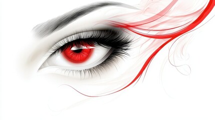 Fototapeta premium Mesmerizing gaze, a woman's eye enveloped in ethereal red smoke intriguing