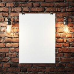 Blank poster on brick wall with Edison bulbs (1)