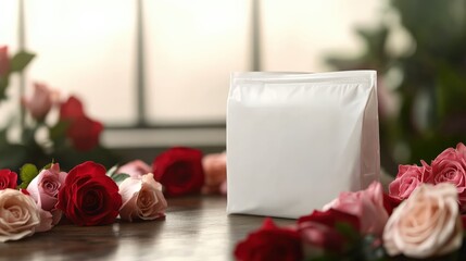 Elegant Packaging Surrounded by Beautiful Roses for Gift Presentation