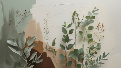Abstract spring flora pattern with white tulips and green leaves