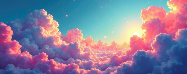 Colorful swirling clouds in a whimsical scene, colors, wispy, surreal