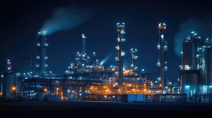 Fototapeta premium A night view of a fully illuminated petrochemical refinery.