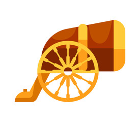 Ancient cannon shooting on white background