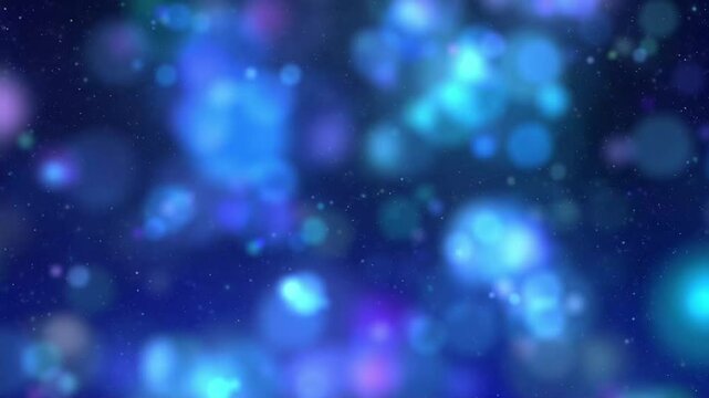 キラキラする青と紫の円形パーティクルと星空のイルミネーション風背景アニメーション