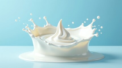 Creamy swirl in a splash of dairy delight against a pale blue backdrop