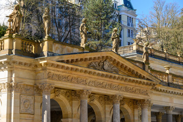 Mill Colonnade with hot springs in Karlovy Vary, Carlsbad, spa town with thermal springs in west...