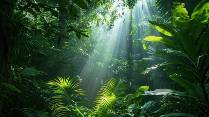 Obraz premium Lush Jungle Sunlight Piercing Canopy