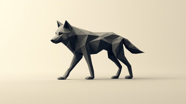 Geometric wolf sculpture, walking pose